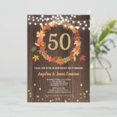 Invitation Golden 50e anniversaire grise de couronnes bois (Debout devant)