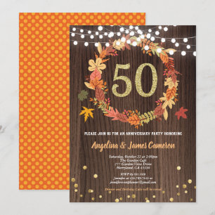 Invitation Golden 50e anniversaire grise de couronnes bois