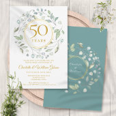Invitation Golden 50th Mariage Anniversaire Laurel Green
