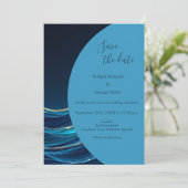 Invitation Golden Accentué Abstrait Ocean Waves mariage (Debout devant)