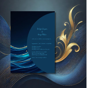 Invitation Golden Accentué Abstrait Ocean Waves mariage
