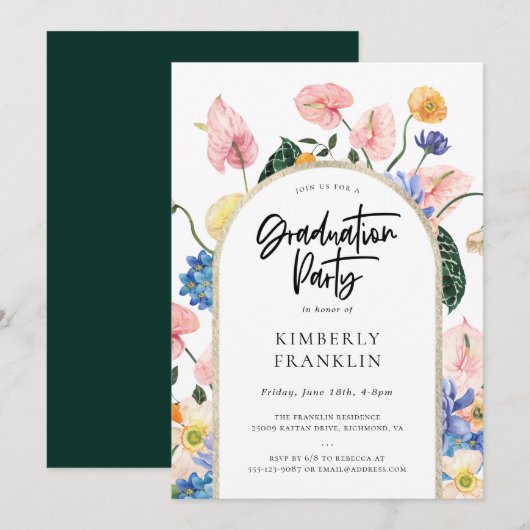 Invitation Golden Arch Summer Floral Graduat Party Invitat (Devant / Derrière)