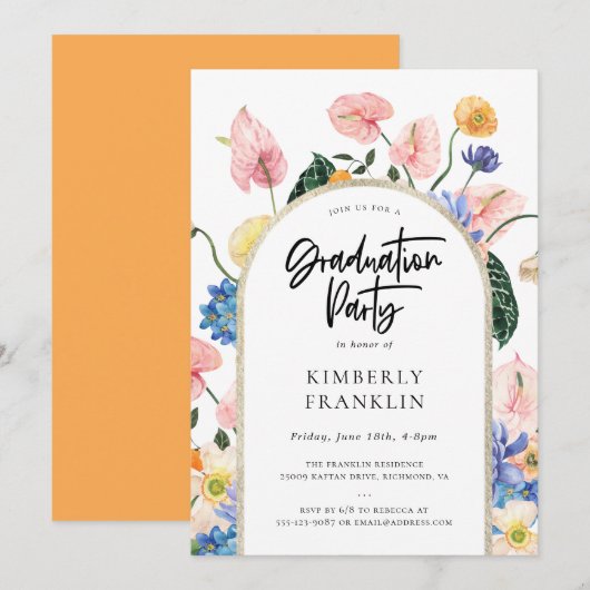 Invitation Golden Arch Summer Floral Graduat Party Invitat (Devant / Derrière)