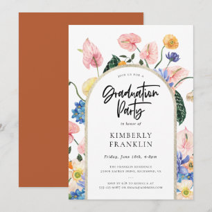 Invitation Golden Arch Summer Floral Graduat Party Invitat