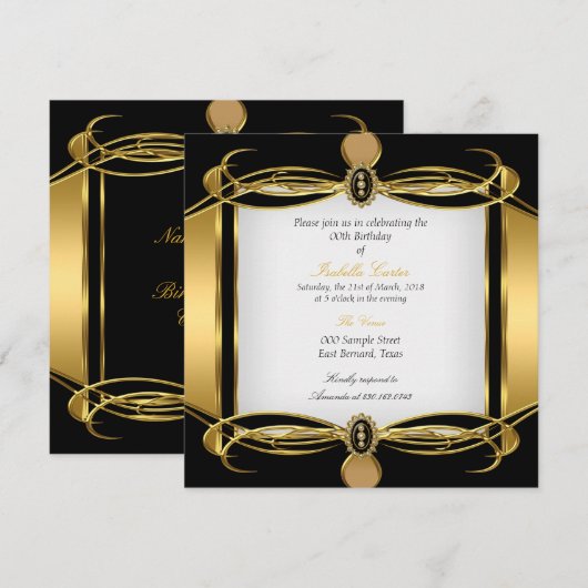 Invitation Golden Art Deco Black White Pearl fête d'anniversa (Devant / Derrière)