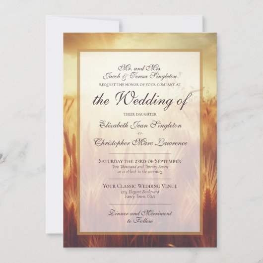 Invitation Golden Autumn Harvest Grasses Formal Wedding (Devant)