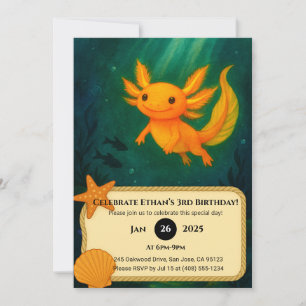Invitation Golden Axolotà dans Moonlit Pond Anniversaire