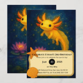 Invitation Golden Axolotl Over Lotus Pond Birthday  (Devant / Derrière)