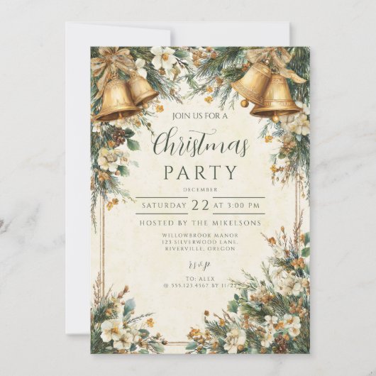 Invitation Golden Bells Noël rustique (Devant)