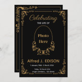 Invitation Golden Black Funeral Program, Funeral Memorial (Devant / Derrière)