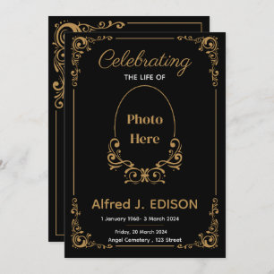 Invitation Golden Black Funeral Program, Funeral Memorial