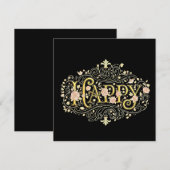 Invitation Golden Bliss: Elegant Floral Happy (Devant / Derrière)