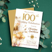 Invitation Golden Bloom floral élégant moderne 100e anniversa