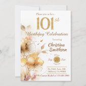 Invitation Golden Bloom floral élégant moderne 101e anniversa (Devant)