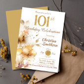 Invitation Golden Bloom floral élégant moderne 101e anniversa