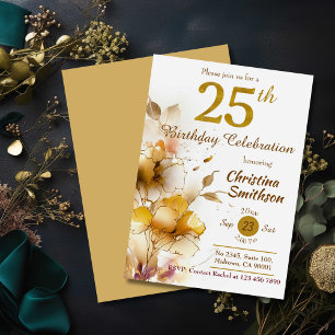 Invitation Golden Bloom - floral élégant moderne 25e annivers