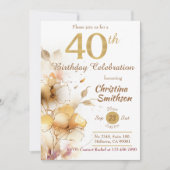 Invitation Golden Bloom - floral élégant moderne 40e annivers (Devant)
