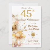 Invitation Golden Bloom - floral élégant moderne 45e annivers (Devant)