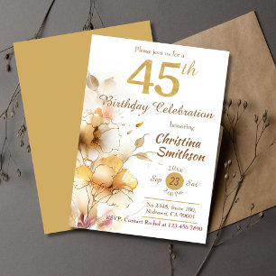 Invitation Golden Bloom - floral élégant moderne 45e annivers