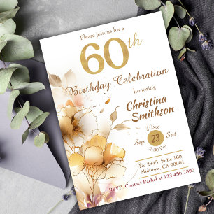 Invitation Golden Bloom - floral élégant moderne 60e annivers