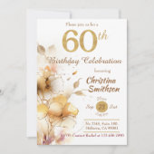 Invitation Golden Bloom - floral élégant moderne 60e annivers (Devant)