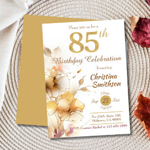 Invitation Golden Bloom - floral élégant moderne 85e annivers