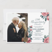 Invitation Golden Blue floral 25e anniversaire mariage (Devant)