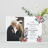 Invitation Golden Blue floral 25e anniversaire mariage (Debout devant)