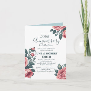 Invitation Golden Blue floral 25e anniversaire mariage