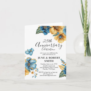 Invitation Golden Blue floral 25e anniversaire mariage