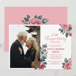 Invitation Golden Blue floral 25e anniversaire mariage