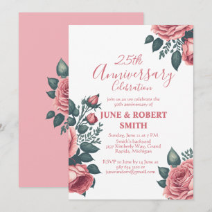 Invitation Golden Blue floral 25e anniversaire mariage