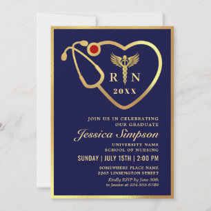 Invitation Golden Blue Modern Nursing School Graduation Party