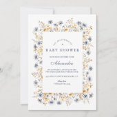 Invitation Golden Blue Wildflower Baby Shower (Devant)