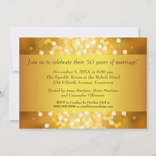 Invitation Golden Bokeh 50e anniversaire (Dos)