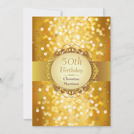 Invitation Golden Bokeh Photo 50th Birthday Party (Devant)
