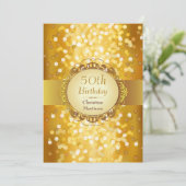 Invitation Golden Bokeh Photo 50th Birthday Party (Debout devant)