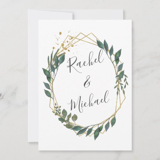Invitation Golden borders eucalypt wedding collection (Devant)