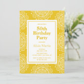 Invitation Golden Brown & blanc Mandala Flower 50th Birthday (Debout devant)