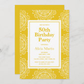Invitation Golden Brown & blanc Mandala Flower 50th Birthday (Devant / Derrière)