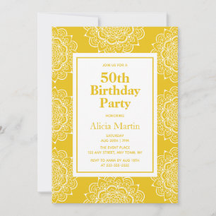 Invitation Golden Brown & blanc Mandala Flower 50th Birthday