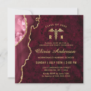 Invitation Golden Burgundy RN Nursing School Graduation Party