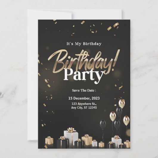 Invitation Golden Celebration Black and Gold Anniversaire (Devant)