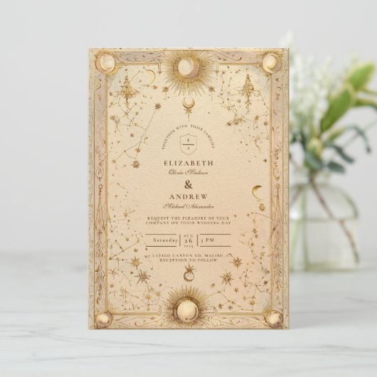 Invitation Golden Celestial Baroque Wedding (Debout devant)