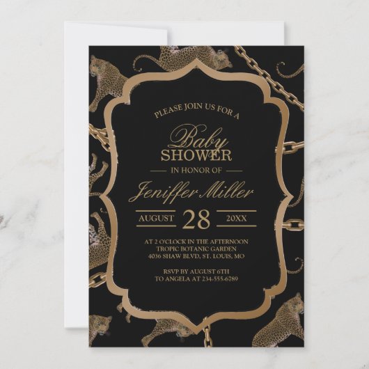 Invitation Golden chain glamour leopard cheetah (Devant)