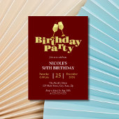 Invitation Golden Champagne Birthday Party Burgundy