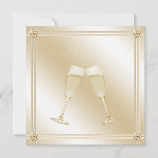 Invitation Golden Champagne Glass & Sapphire Engagement Party (Devant)