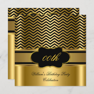 Invitation Golden Chevron Gold Black Strie fête d'anniversair