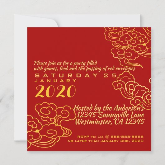 Invitation Golden Chinese Paper-cut Rat Year 2020 (Dos)