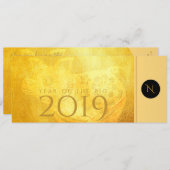 Invitation Golden Chinese Pig Papercut 2019 Monogram Invitati (Devant / Derrière)